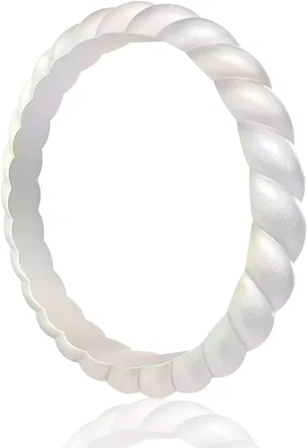 Vista 28 de Egnaro Women's Braided Silicone Wedding Ring, Stylish Stackable Rubber Band
