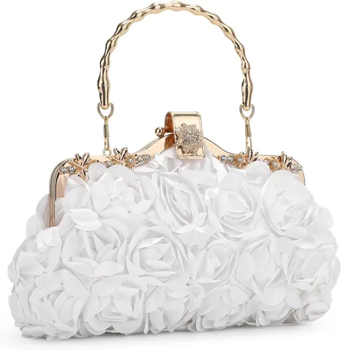 Vista 8 de UBORSE Bolso de mano floral para mujer, bolsos de flores para mujer, bolso de mano con correa de cadena, bolso de hombro para fiesta, novia, boda
