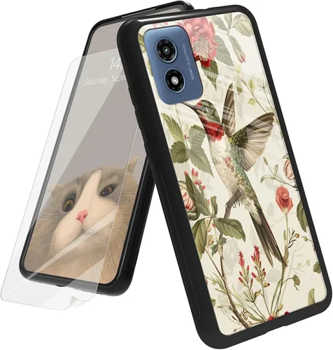 Vista 54 de Funda para Motorola Moto G Play 4G 2024 con protector de pantalla, parte trasera de vidrio templado + funda de silicona suave TPU absorción