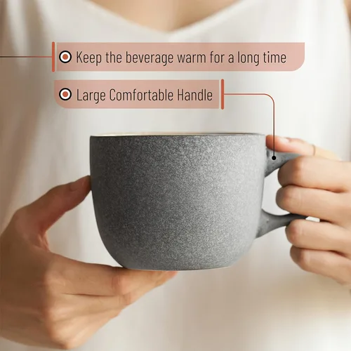 Vista 6 de BTAT - Juego de tazas de café de porcelana, 14 onzas (14.0 fl oz), paquete de 6, tazas de café de cerámica, negro mate exterior y colorido