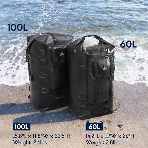 Vista 6 de Haimont Mochila enrollable 100% impermeable de gran capacidad IPX7, bolsa seca con bolsillos y válvula de aire, kayak, campamento, 60/100L