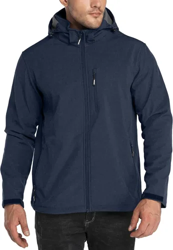 Vista 7 de Outdoor Ventures - Chaqueta ligera de Softshell para hombre con forro polar, con capucha, resistente al agua, para senderismo, rompevientos