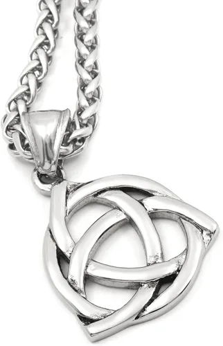 Vista 4 de Collar con colgante de nudo celta en tono plateado de acero inoxidable con nudo de trinidad irlandés, amuleto, joyería para hombres y mujeres