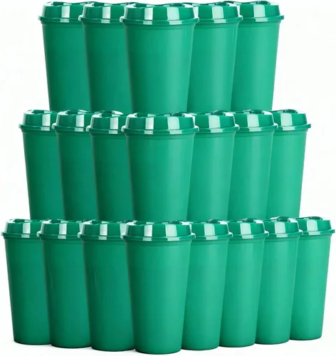 Vista 11 de Paquete de 20 tazas de café reutilizables con tapas, vasos de plástico de 16 onzas, taza de viaje para café helado para adultos y mujeres, bebidas