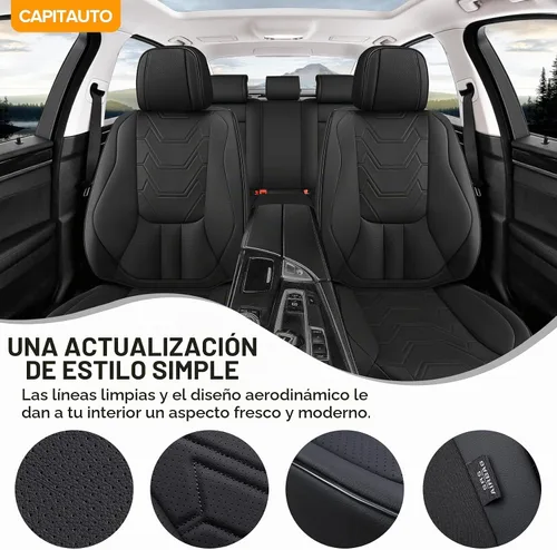 Vista 7 de CAPITAUTO Juego completo de fundas de asiento de automóvil, fundas de asiento negras para automóvil con soporte lumbar, fundas de asiento