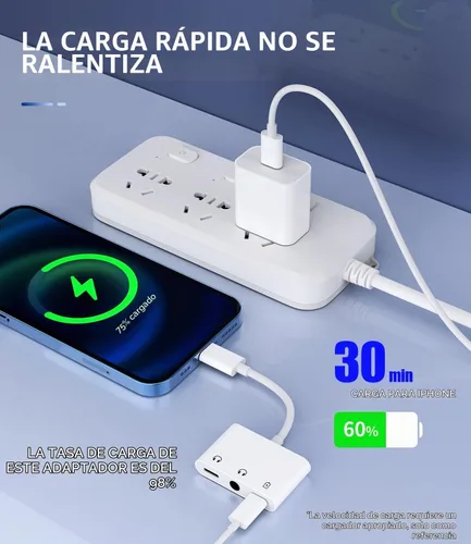 Vista 3 de Divisor auxiliar para iPhone 3 en 1 (paquete de 2) adaptador de conector de auriculares dual Lightning a conector de auriculares de 0.138 in