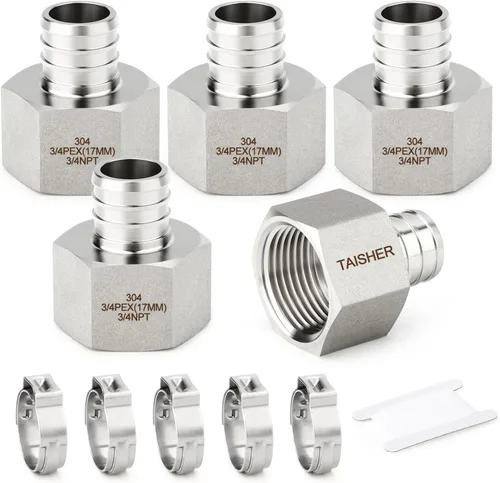 Vista 16 de 5 accesorios Pex de acero inoxidable 304, 1/2 pulgada Pex x 1/2 pulgada NPT hembra, 1/2 pulgadas Pex montaje con 5 abrazaderas de manguera