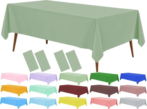 Vista 26 de Mantel de plástico rosa claro (paquete de 2), funda de mesa de comedor de 54 x 108 pulgadas para mesa rectangular, manteles desechables