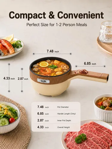 Vista 3 de Olla eléctrica, olla eléctrica portátil de 1.5 L, sartén multifuncional para sopa de filete de ramen con potencia ajustable para dormitorio, hogar