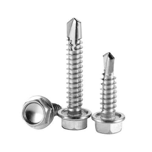 Vista 4 de Tornillos autoperforantes con cabeza hexagonal de arandela #14 x 4 (paquete de 20), tornillos autorroscantes de chapa metálica Tek, acero inoxidable