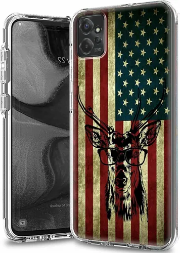 Vista 37 de Funda transparente para Motorola Moto G 5G 2023 con patrón de ciervo de bandera estadounidense para mujeres y hombres, doble capa híbrida de TPU