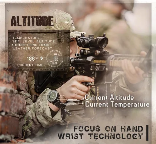 Vista 4 de CakCity Reloj táctico militar para hombre, reloj deportivo al aire libre con brújula, barómetro, altímetro y contador de pasos, reloj de pulsera