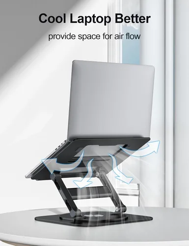 Vista 5 de MCHOSE Soporte para laptop, diseño en H, soporte de computadora estable, elevador ergonómico para laptop con base giratoria de 360°, compatible