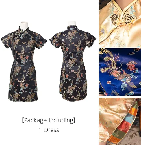 Vista 5 de Bright LELE - Vestido tradicional chino mini falda Qipao Cheongsam para Halloween, cosplay, fiesta de disfraces, jys021