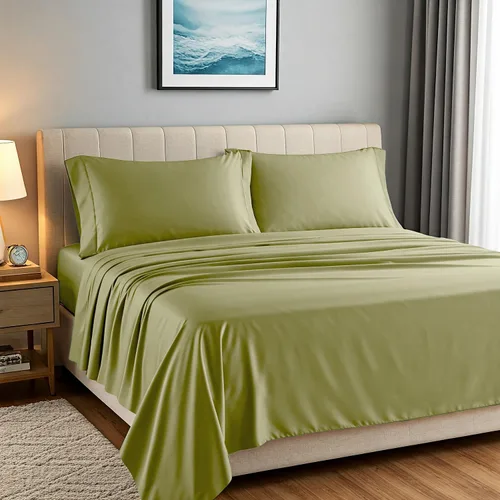 Vista 24 de Carressa Linen Juego de 2 fundas de almohada 100% de algodón egipcio de la serie 1500 de lujo tamaño estándar/Queen (beige), suaves como la seda