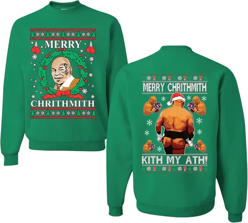Vista 41 de wild custom apparel Merry Chrithmith Kith My Ath suéter feo de Navidad divertido con cuello redondo sudadera Negro