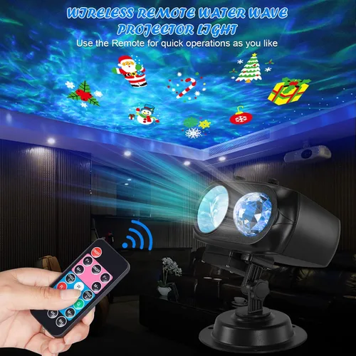 Vista 9 de HAKUTA Luces de Proyector de Navidad, Proyector LED de Efecto de Olas del Mar HD con 10 Diapositivas HD (Olas de Océano 3D + Patrones) y Control