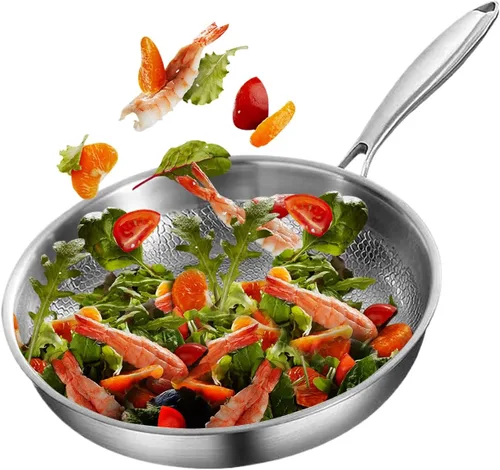 Vista 8 de Sartén de acero inoxidable – Sartén martillada resistente, cocina antiadherente, sartén para saltear con calor uniforme Utensilios de cocina