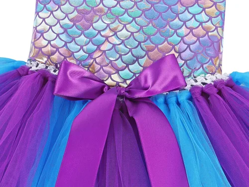 Vista 4 de WonderBabe Mermaid Tulle Tutu Dress for Girls Halloween Birthday Party Costume Princess Mermaid Dress Up Outfit with Headband