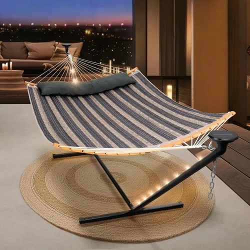Vista 11 de SUNCREAT Hamaca doble para exteriores con soporte de 12 pies, hamacas autoportantes con soporte, beige