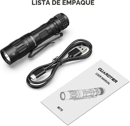 Vista 8 de Guardtier Linterna M70 EDC de 1100 lúmenes, luz de bolsillo recargable USB-C con clip, 5 modos de luz LED compacta para campamento, senderismo