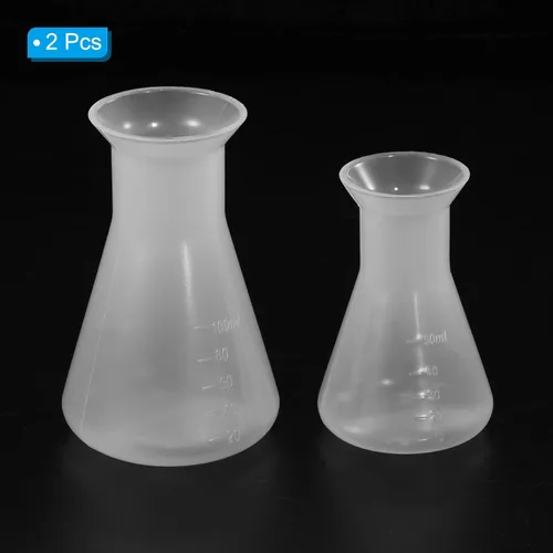 Vista 3 de PATIKIL Frasco Erlenmeyer de plástico de 1.7 fl oz, paquete de 2 frascos cónicos de boca ancha para laboratorio, transparente