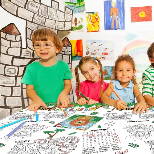 Vista 7 de Gatherfun Paquete de 2 manteles de papel para colorear con temática de selva de safari, cubierta de mesa de actividades interactiva para fiestas