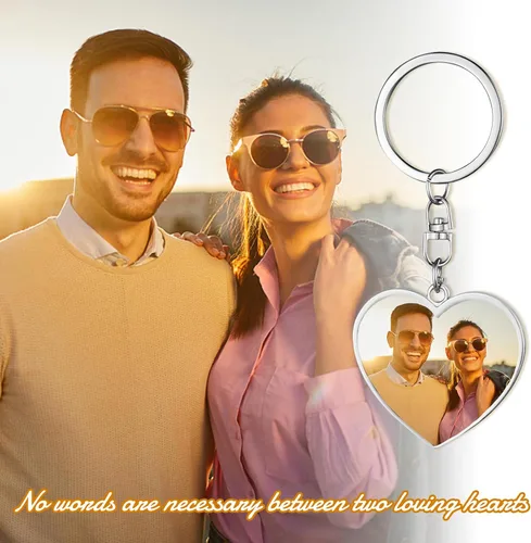 Vista 2 de Llavero personalizado con foto - Llaveros con texto grabado personalizado para mujeres, hombres, novio, regalos para el Día de la Madre