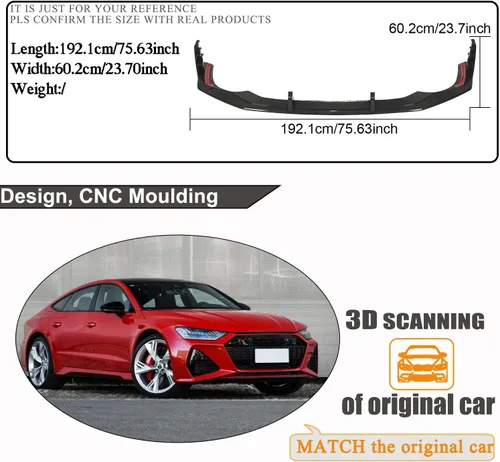 Vista 4 de Borde de parachoques delantero de fibra de carbono seco para Audi RS7 C8 2020-2022 Sportback 4 puertas protector divisor de alerón de barbilla