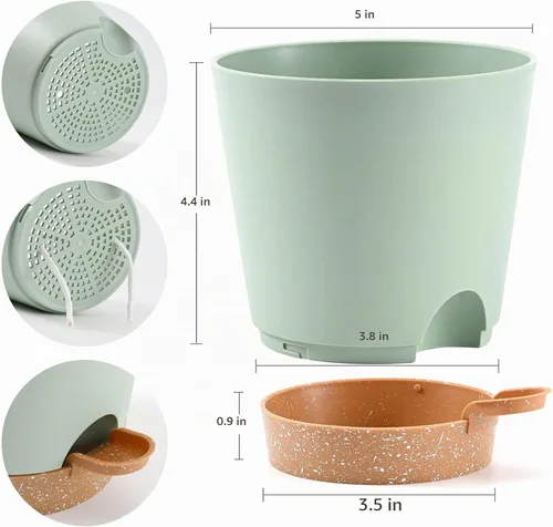 Vista 3 de Macetas para Plantas 6 PCS 5 pulgadas Macetas de Riego Automático Alto Drenaje Maceta de Flores para Plantas de Interior y Exterior con Bandeja