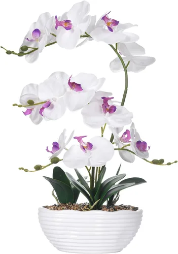 Vista 15 de Phalaenopsis - Planta de orquídea sintética de 19 pulgadas de alto, centro de mesa de orquídea de seda, arreglo floral artificial en maceta