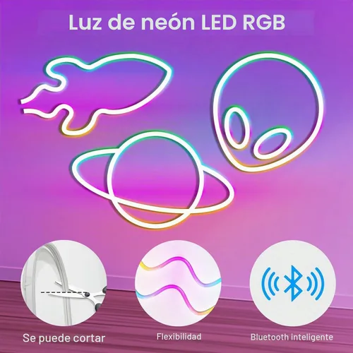 Vista 3 de RCUICA Luces de Cuerda de Neón de 32.8 Pies, Luces de Cuerda LED Flexibles con Control por App/Control Remoto, Múltiples Modos de Sincronización