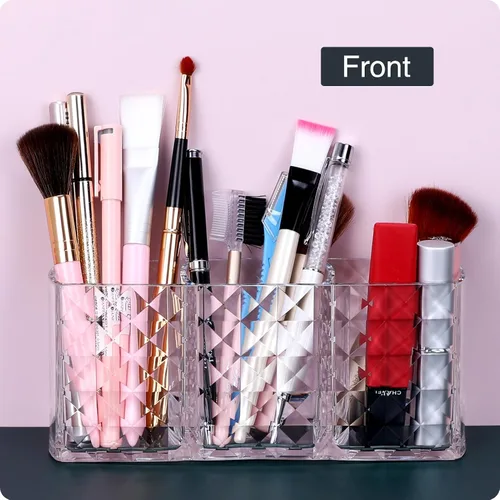 Vista 7 de MOSIKER Soporte para brochas de maquillaje para tocador, acrílico transparente, pequeño, compacto, delineador de labios, delineador de labios