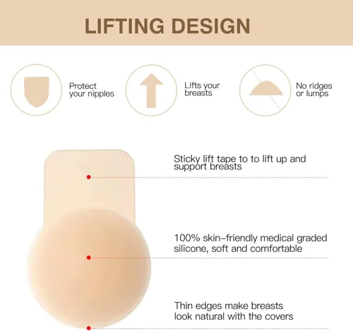 Vista 2 de Sticky Bra,Breast Lift Tape Adhesive Bra Push Up Invisible Strapless Backless Silicone Bra Reusable for Women