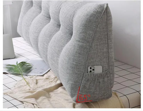 Vista 6 de Almohada de cuña de cabecera para cama individual/individual/Queen/King, almohada de lectura grande de lino y algodón, almohada triangular