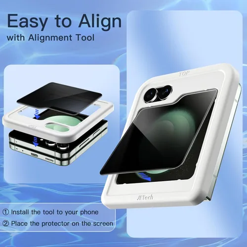 Vista 4 de JETech Protector de pantalla de privacidad frontal para Samsung Galaxy Z Flip 5, película de vidrio templado antiespía con herramienta de fácil