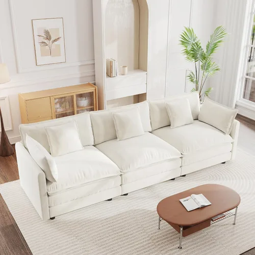 Vista 3 de Sofá modular de felpilla de 111.4 pulgadas, moderno juego de sofá de 3 asientos con asiento profundo, cómodo sofá nube con cojín de espuma doble