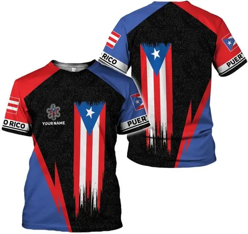 Vista 2 de Woseprints - Camiseta de Puerto Rico con nombre personalizado 3D, camiseta de Puerto Rico para hombres y mujeres, camiseta con la bandera de Puerto