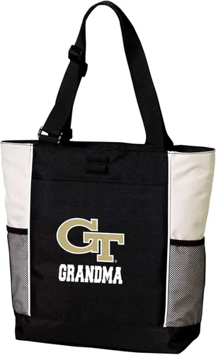 Vista 8 de Broad Bay Official Georgia Tech Tote Bag Zippered Travel Carryall Yellow Jackets Logo, 600D Polyester Canvas, Adjustable Web Handles, Front