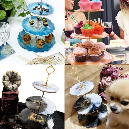 Vista 5 de Woohome Bandeja de fundición de resina de 3 niveles, soporte de molde de silicona con soporte de corona de 3 niveles para cupcakes, frutas, postres