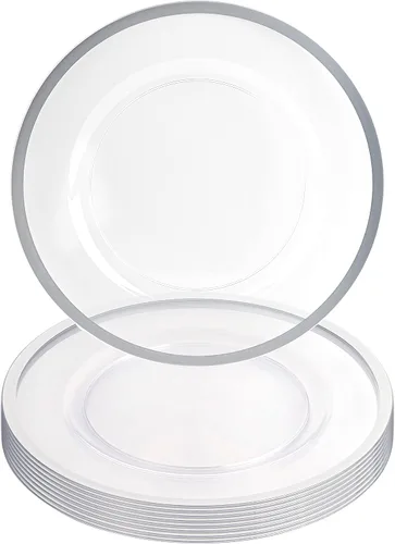 Vista 19 de PARTY BARGAINS Placas de carga de 13 pulgadas, paquete de 4, borde dorado transparente, cargadores desechables resistentes para comedor elegante Un