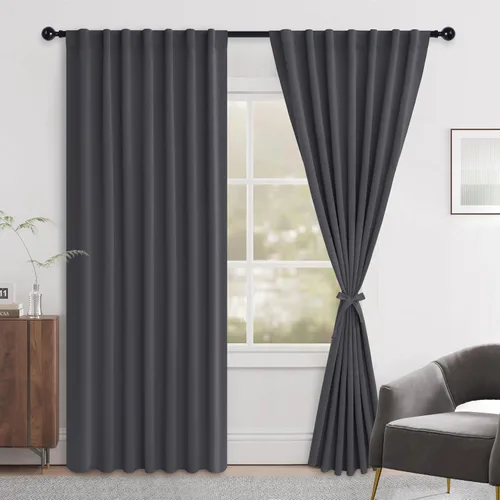 Vista 103 de Hiasan Cortinas opacas negras para dormitorio, cortinas opacas cortas de 45 pulgadas de largo, con aislamiento térmico, bolsillo para barra