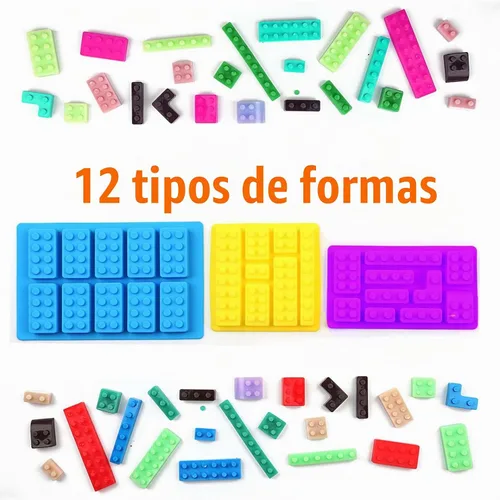 Vista 3 de Mivofun - 3 moldes de bloques de construcción, moldes de silicona para ladrillos de construcción, 12 tipos de formas, moldes para cubitos de hielo
