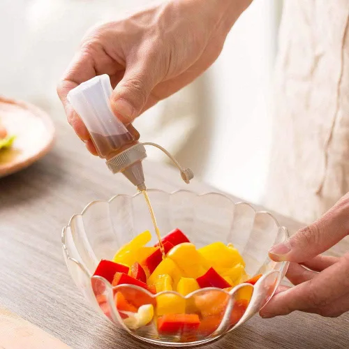 Vista 5 de 4 botellas exprimibles de mermelada, botella exprimible para salsas, mini caja de condimentos para salsas, botella transparente para barbacoa