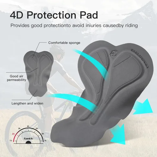 Vista 5 de Santic Pantalones cortos de ciclismo para hombre, acolchado 4D, transpirable, para ciclismo de carretera, ciclismo, ciclismo, ciclismo, gel de viaje