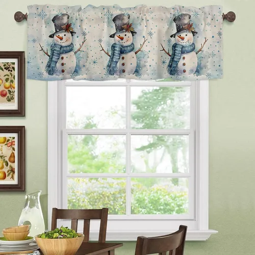 Vista 4 de Cortinas de cocina con muñeco de nieve azul para ventana de baño de cocina
