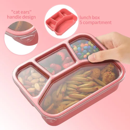 Vista 3 de Bento - Lonchera para adultos (paquete de 4), recipiente de preparación de comidas de 4 compartimentos con cubierta transparente, contenedores