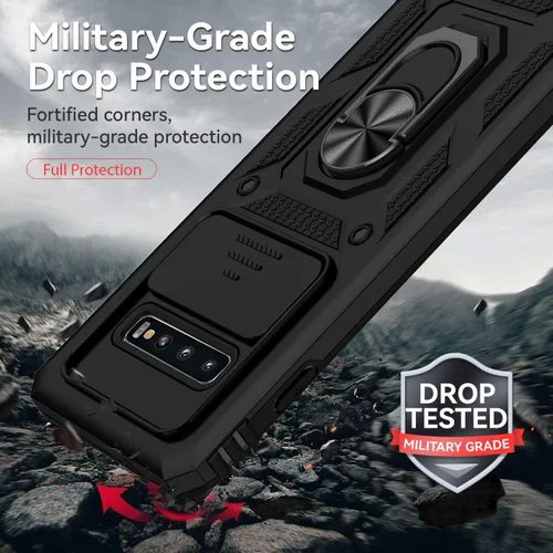 Vista 5 de Funda para Samsung Galaxy S10 Plus con cubierta para lente de cámara, protector de pantalla HD, resistente a caídas de grado militar, soporte