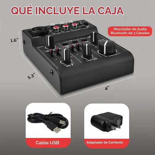 Vista 6 de Pyle Mezclador de audio Bluetooth de 3 canales - Controlador de sonido DJ e interfaz de tarjeta de sonido USB para grabación de PC, entrada XLR