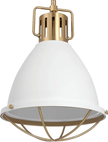 Vista 5 de Kent - Lámpara de techo industrial de metal enjaulado, de gran tamaño, color blanco y dorado